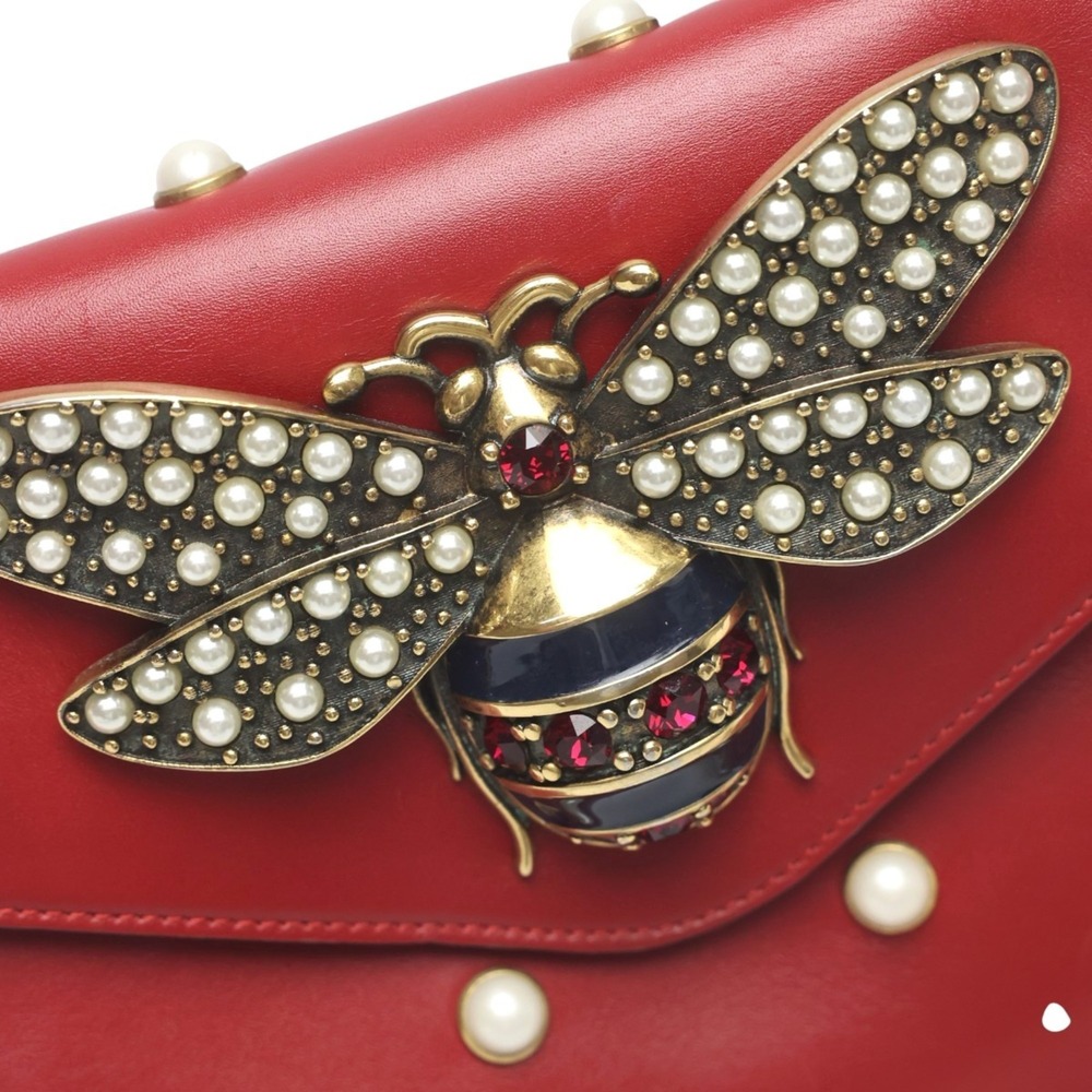 GUCCI Red Pearl Leather Shoulder Bag - Picture 10 of 14